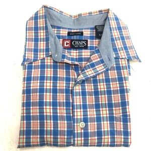 Chaps Easy Care Plaid L Men Button Up Short Sleeve Shirt